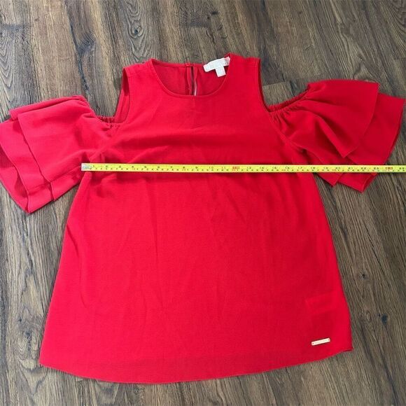 Michael Kors Women's Red Cold Shoulder Ruffle Dress Size M Petites - Picture 8 of 8